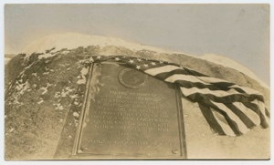 Image: Greely Memorial Tablet with draped flag, unveiled